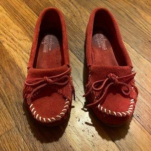 Classic Minnetonka moccasins red suede. Great Condition!
